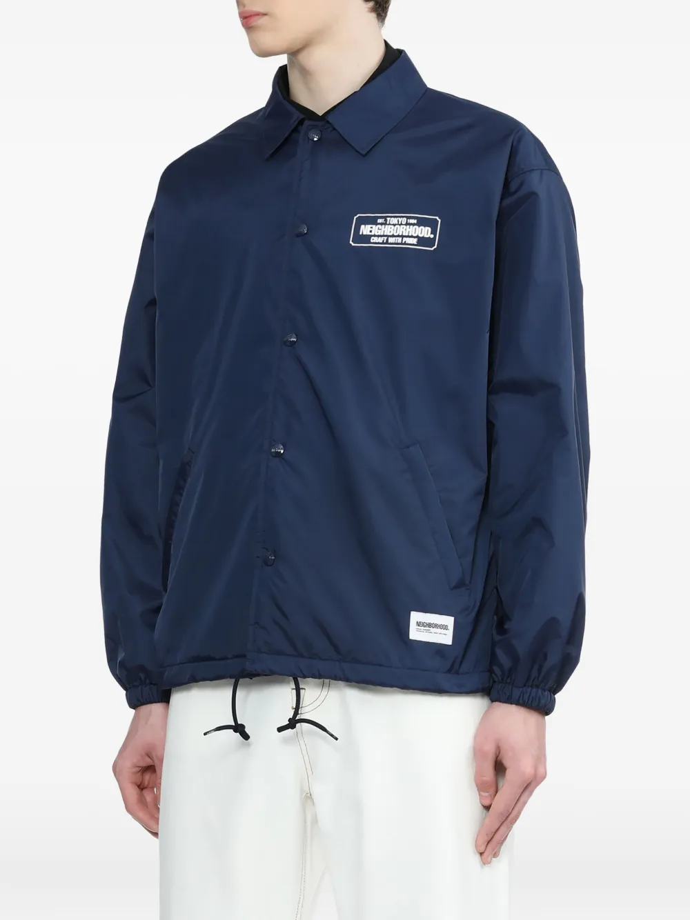 Neighborhood Drawstring Logo-patch Coach Jacket In Gold