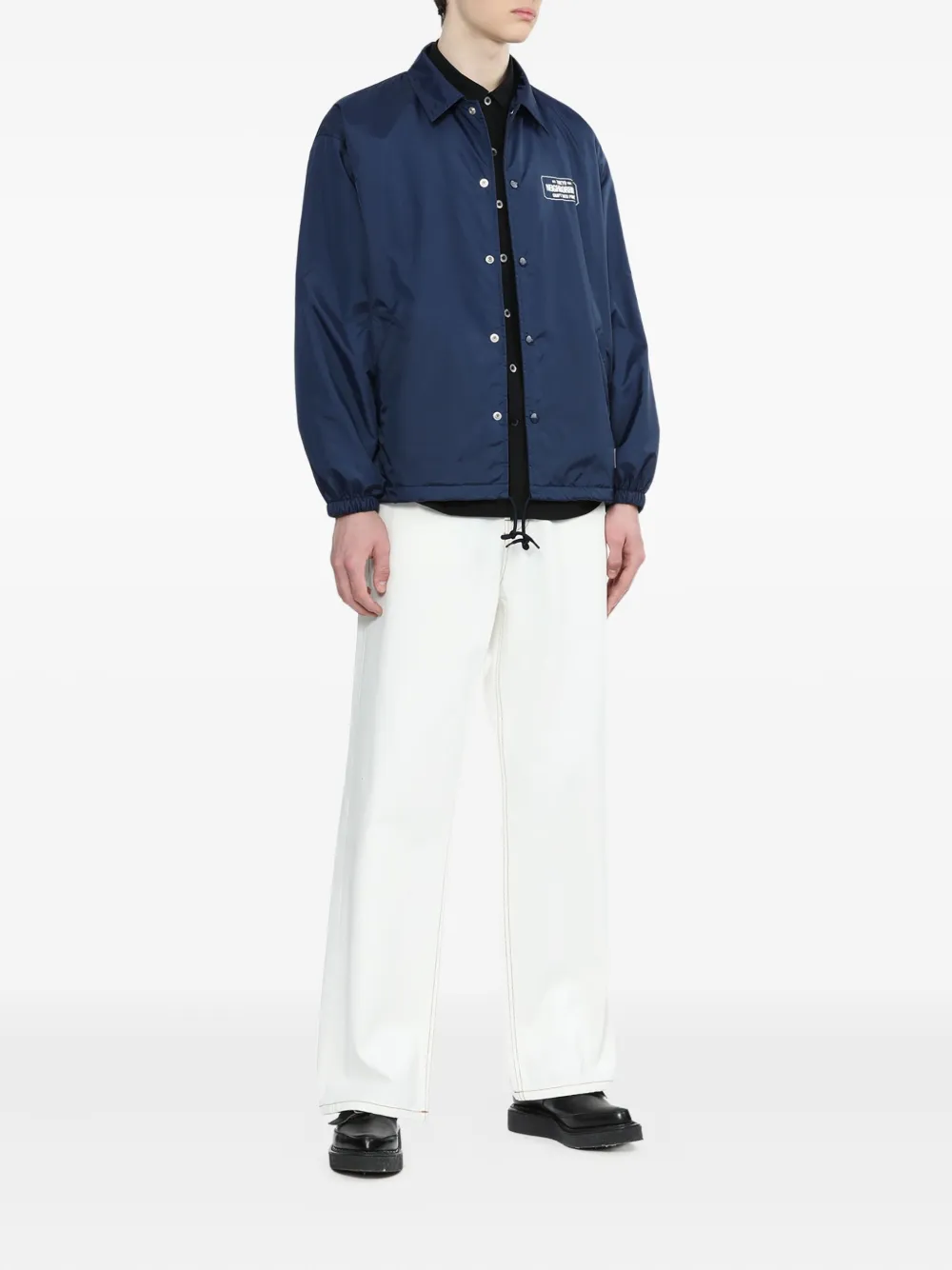 Neighborhood Drawstring Logo-patch Coach Jacket In Gold