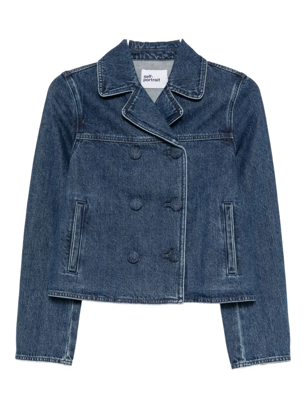Self-portrait Double-breasted Denim Jacket In Blue