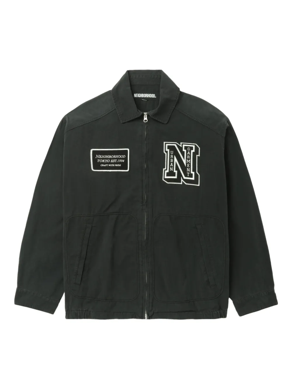 Neighborhood Logo-patch Zip-fastening Jacket In Black