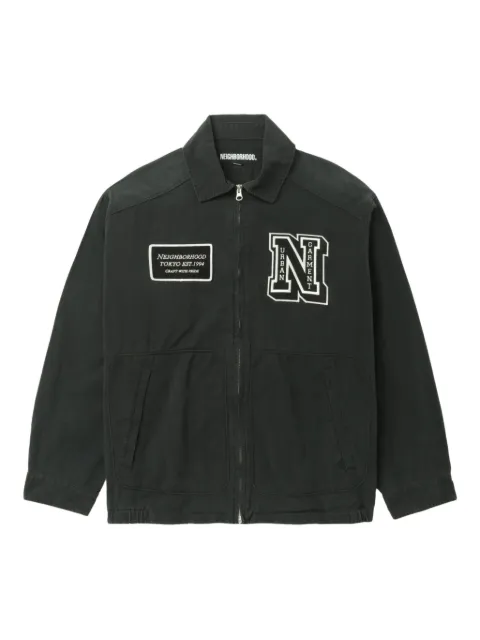 Neighborhood logo-patch zip-fastening jacket