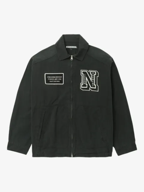 Neighborhood logo-patch zip-fastening jacket