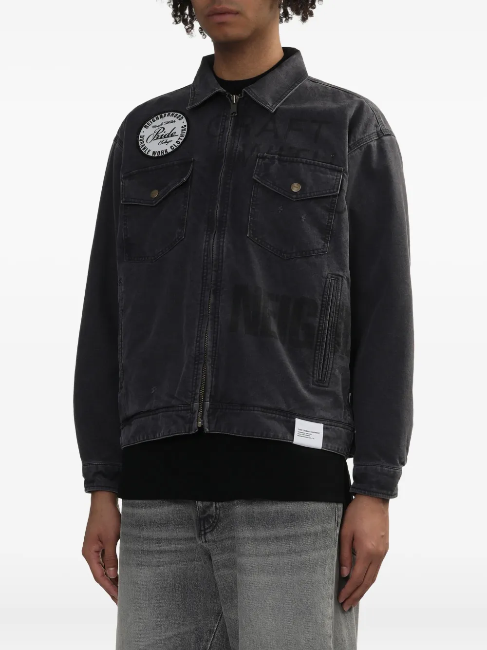 Neighborhood Denim jack met geborduurde patch Zwart