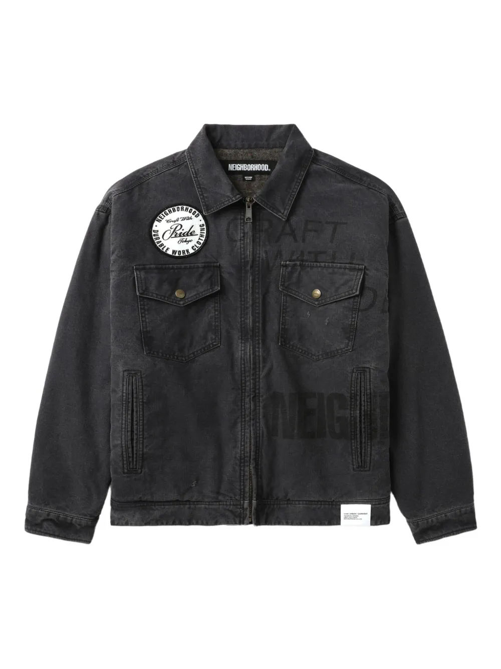 Neighborhood Denim jack met geborduurde patch Zwart