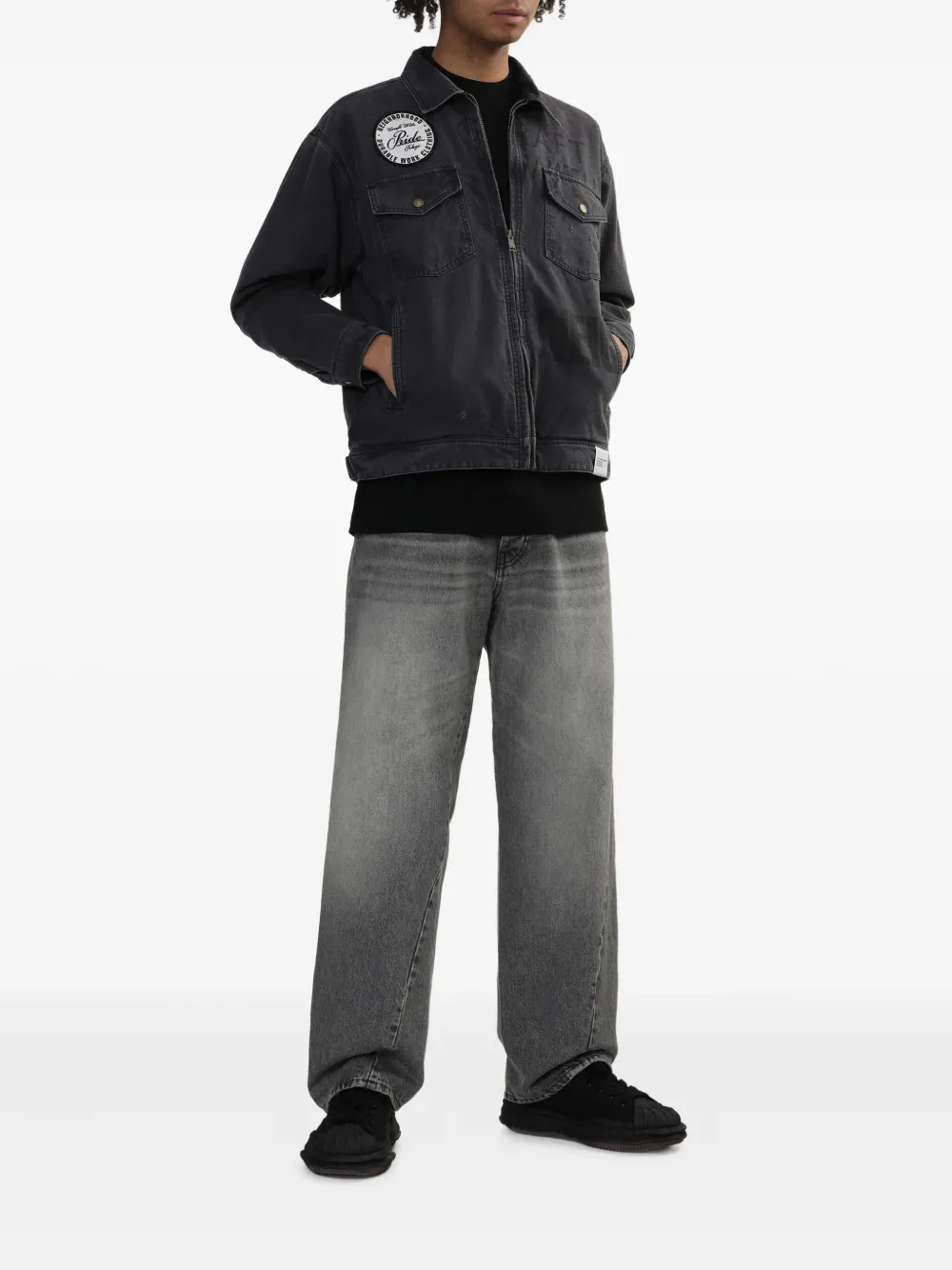 Neighborhood Denim jack met geborduurde patch Zwart