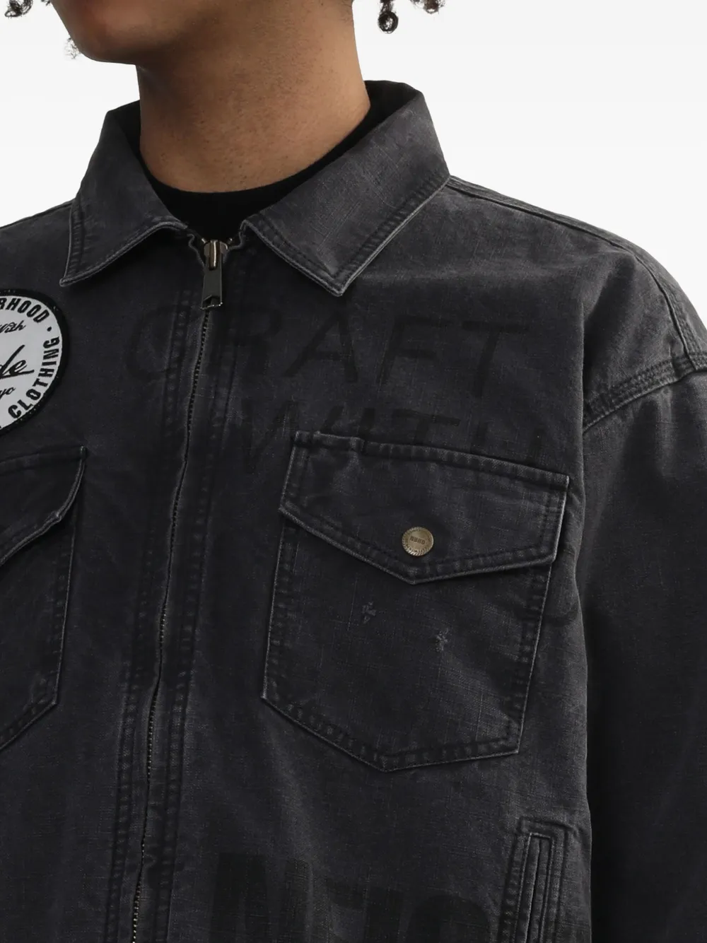 Neighborhood Denim jack met geborduurde patch Zwart