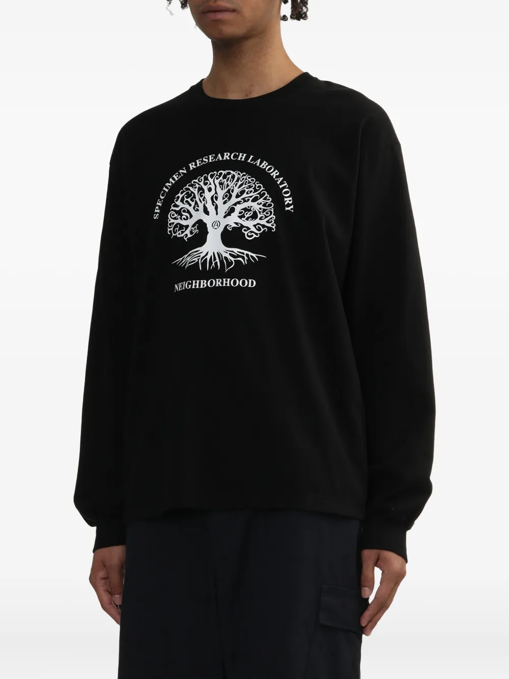 Neighborhood T-shirt met print en lange mouwen Zwart