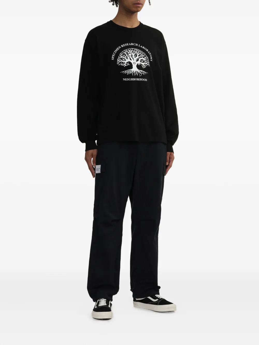 Neighborhood tree-print long-sleeve T-shirt - Zwart
