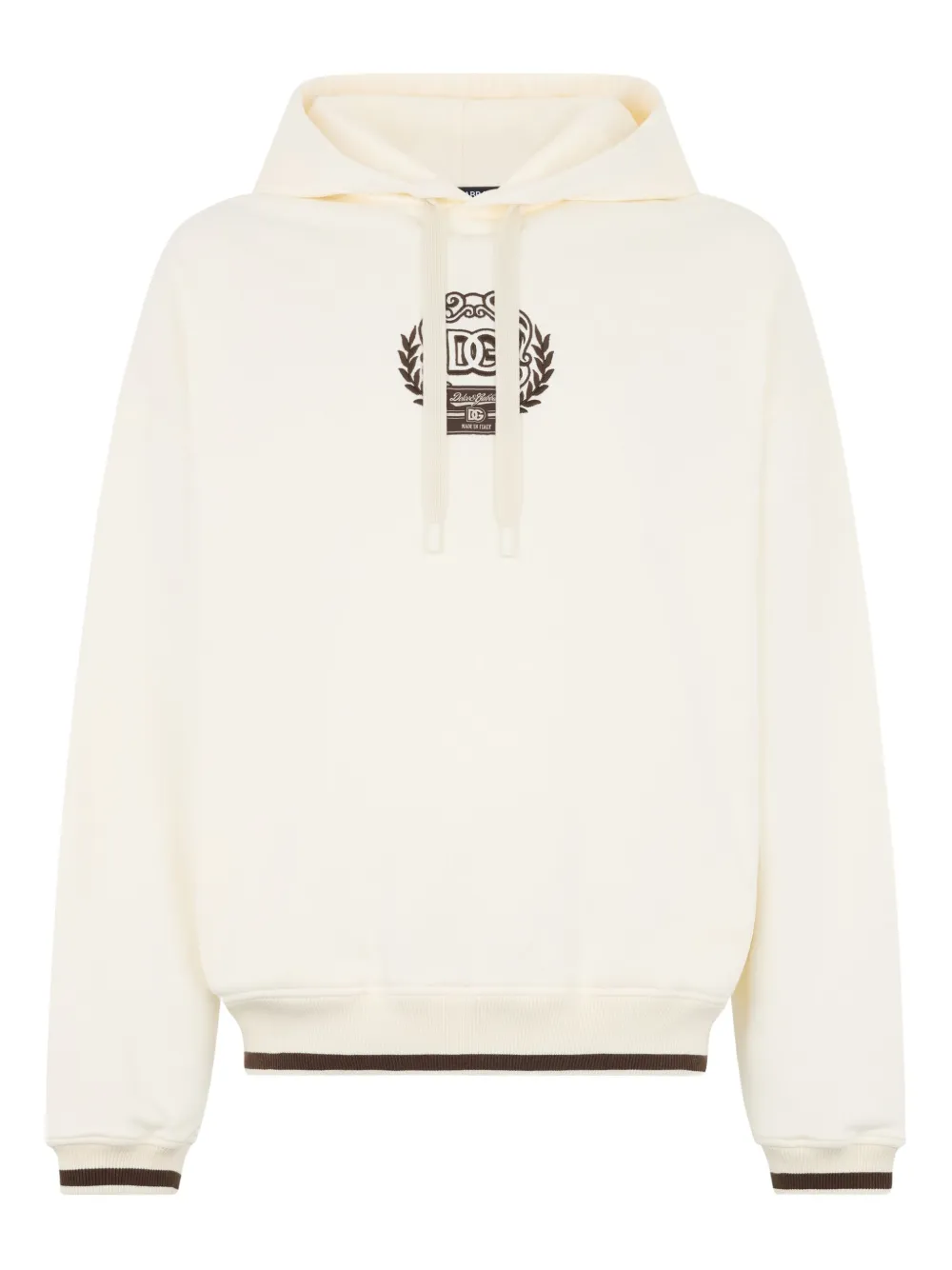 Dolce & Gabbana logo-embroidered ribbed-cuff hoodie Wit