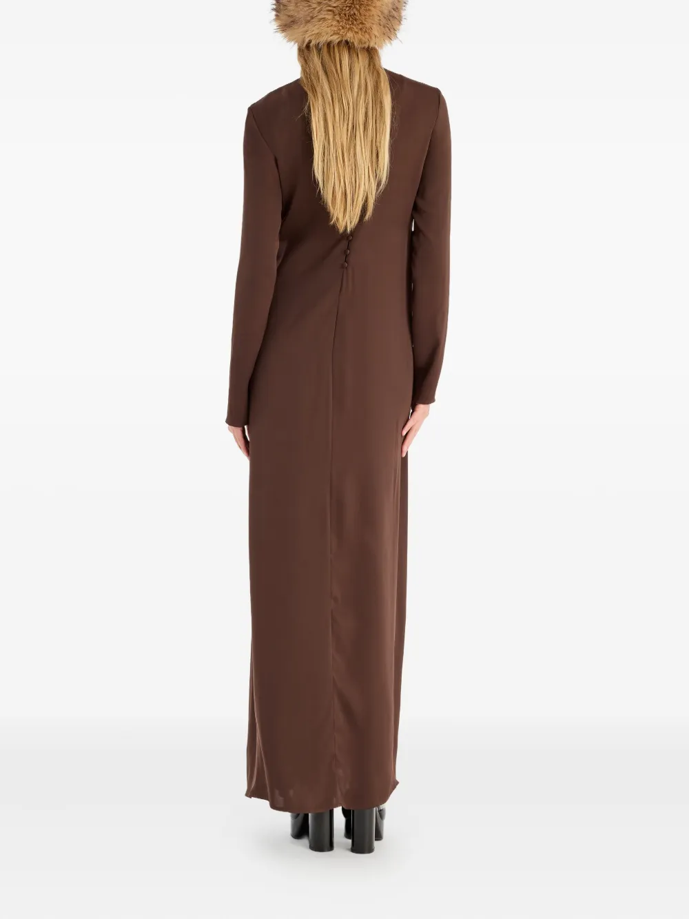 Rotate Birger Christensen Satin Long-sleeve Maxi Dress In Brown
