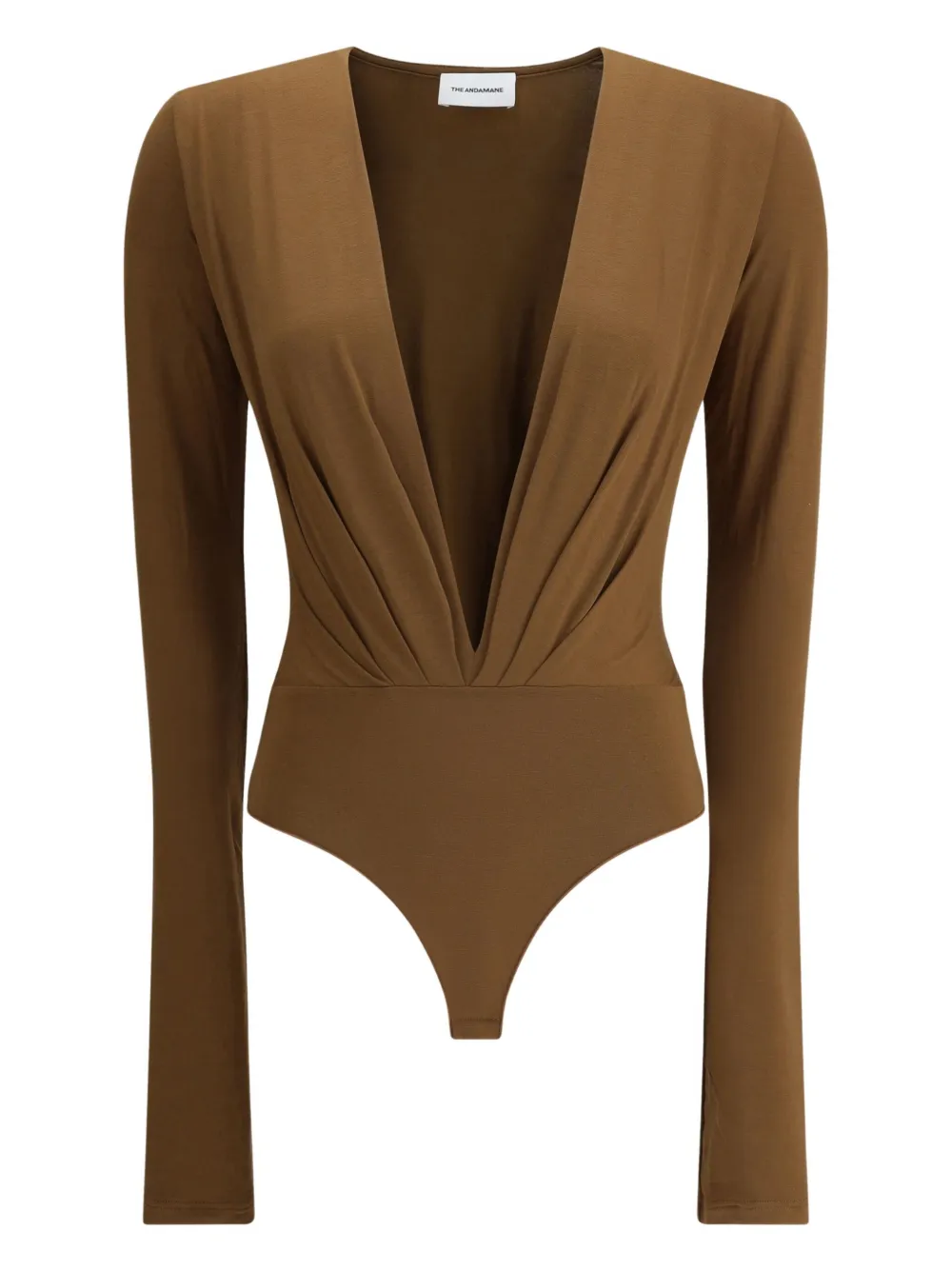 THE ANDAMANE V-neck long-sleeve bodysuit Bruin