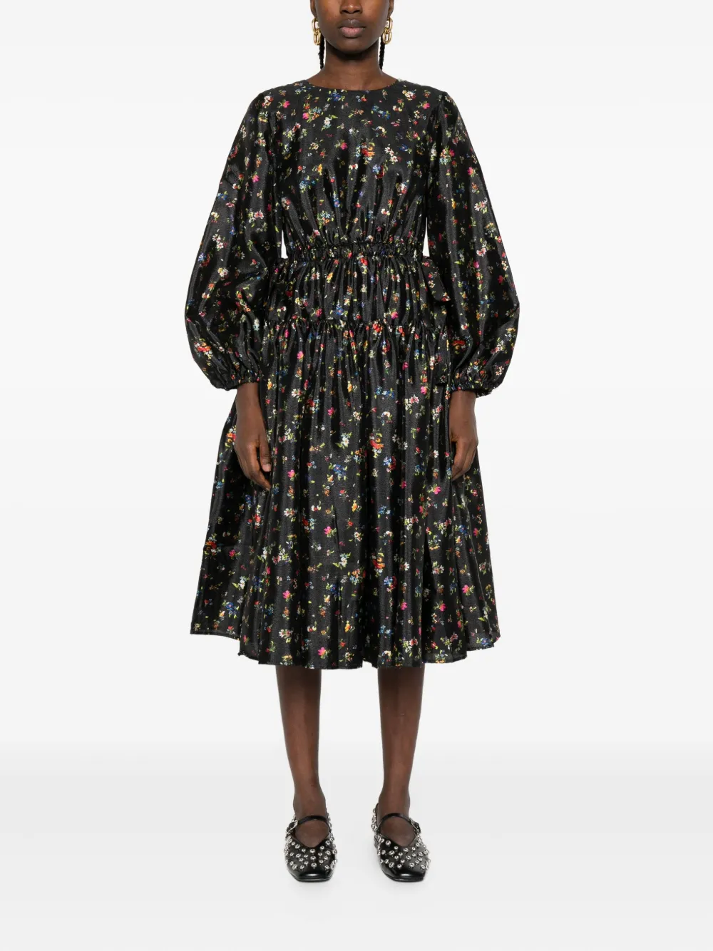 Stine Goya floral-print midi dress - Zwart