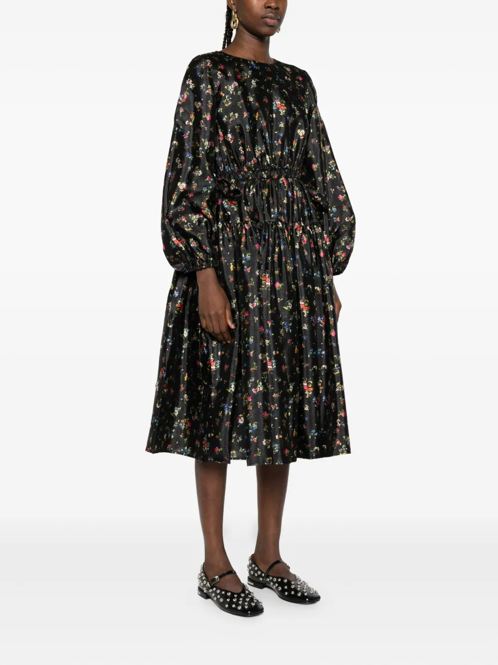 Stine Goya Midi-jurk met bloemenprint Zwart