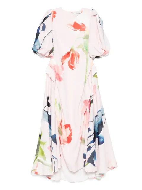 Stine Goya puff-sleeve floral-print midi dress