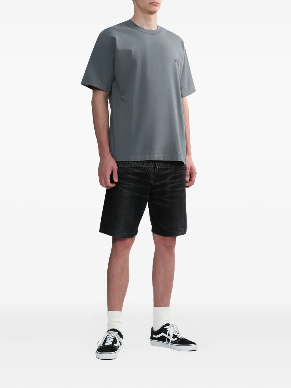Neighborhood patterned denim shorts - Zwart