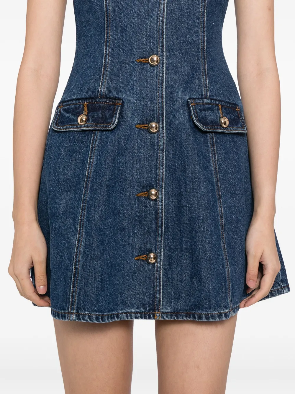 Self-Portrait Denim mini-jurk met knopen Blauw