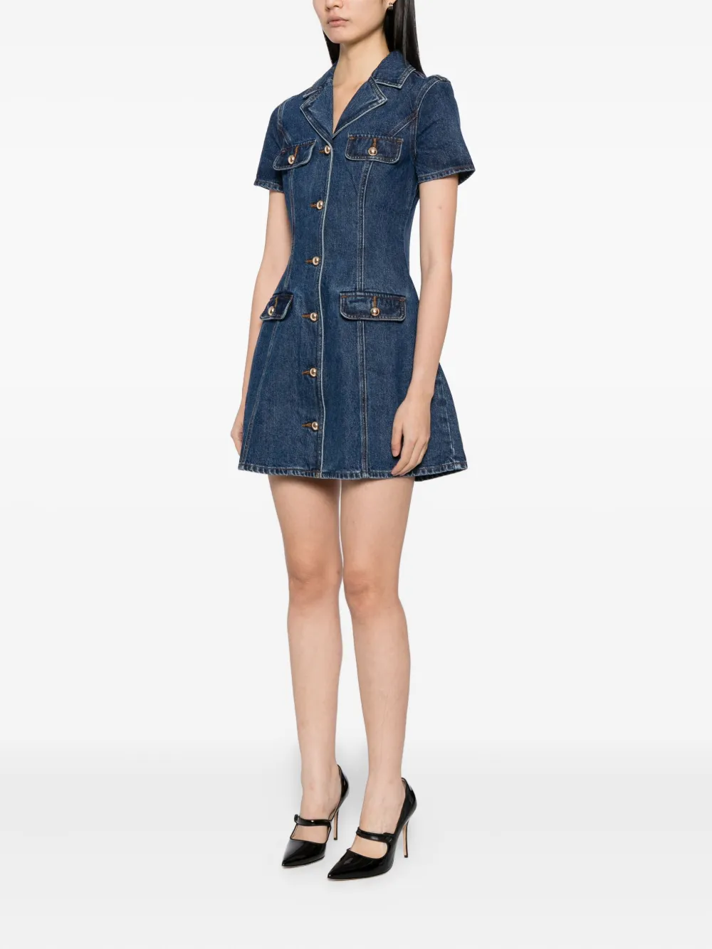 Self-Portrait Denim mini-jurk met knopen Blauw