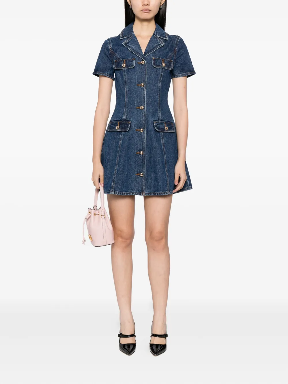 Self-Portrait Denim mini-jurk met knopen Blauw