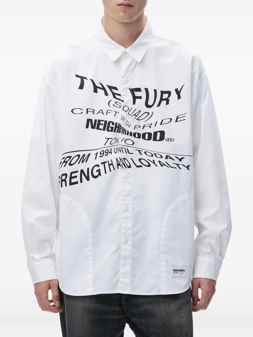 Neighborhood warped-effect graphic-print shirt - Wit