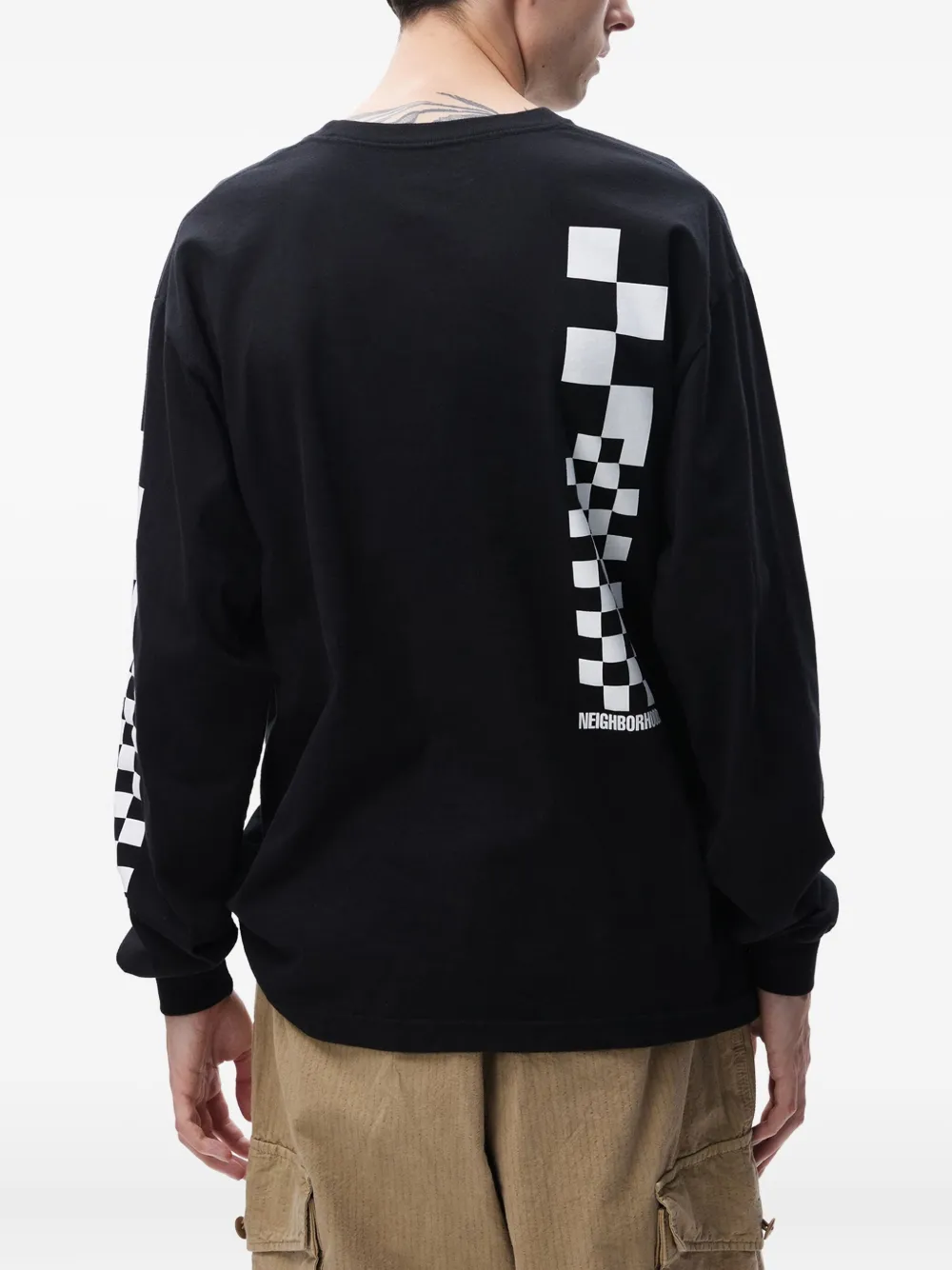 Neighborhood T-shirt met doodskopprint en lange mouwen Zwart