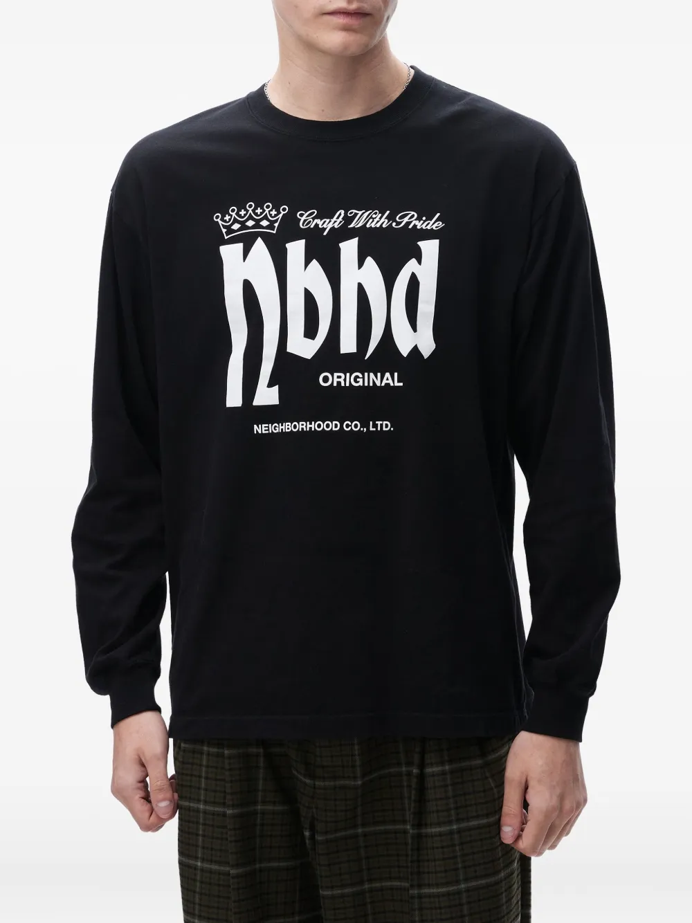 Neighborhood logo-print long-sleeve T-shirt - Zwart