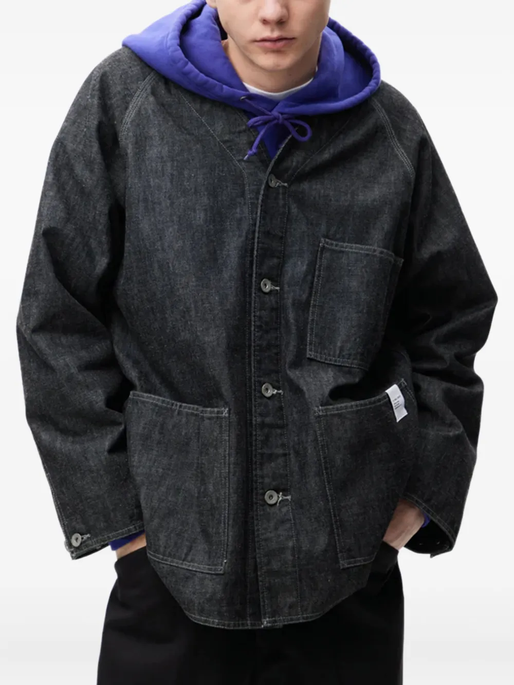 Neighborhood Denim jack met raglan mouwen Zwart