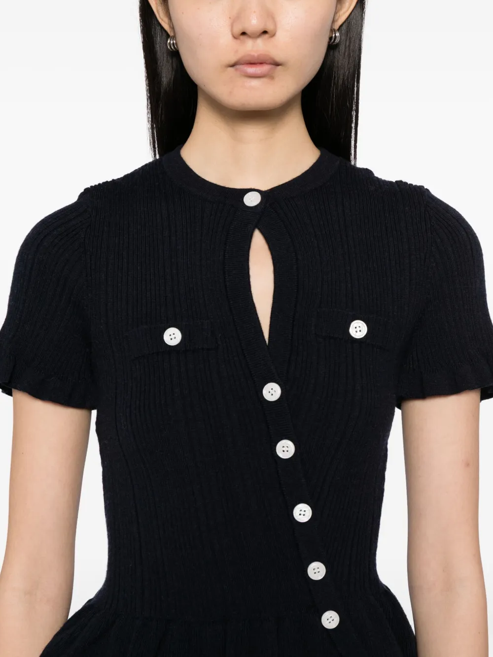 Self-Portrait Button-up top met ruches Blauw