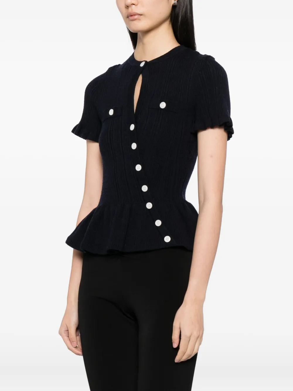 Self-Portrait Button-up top met ruches Blauw