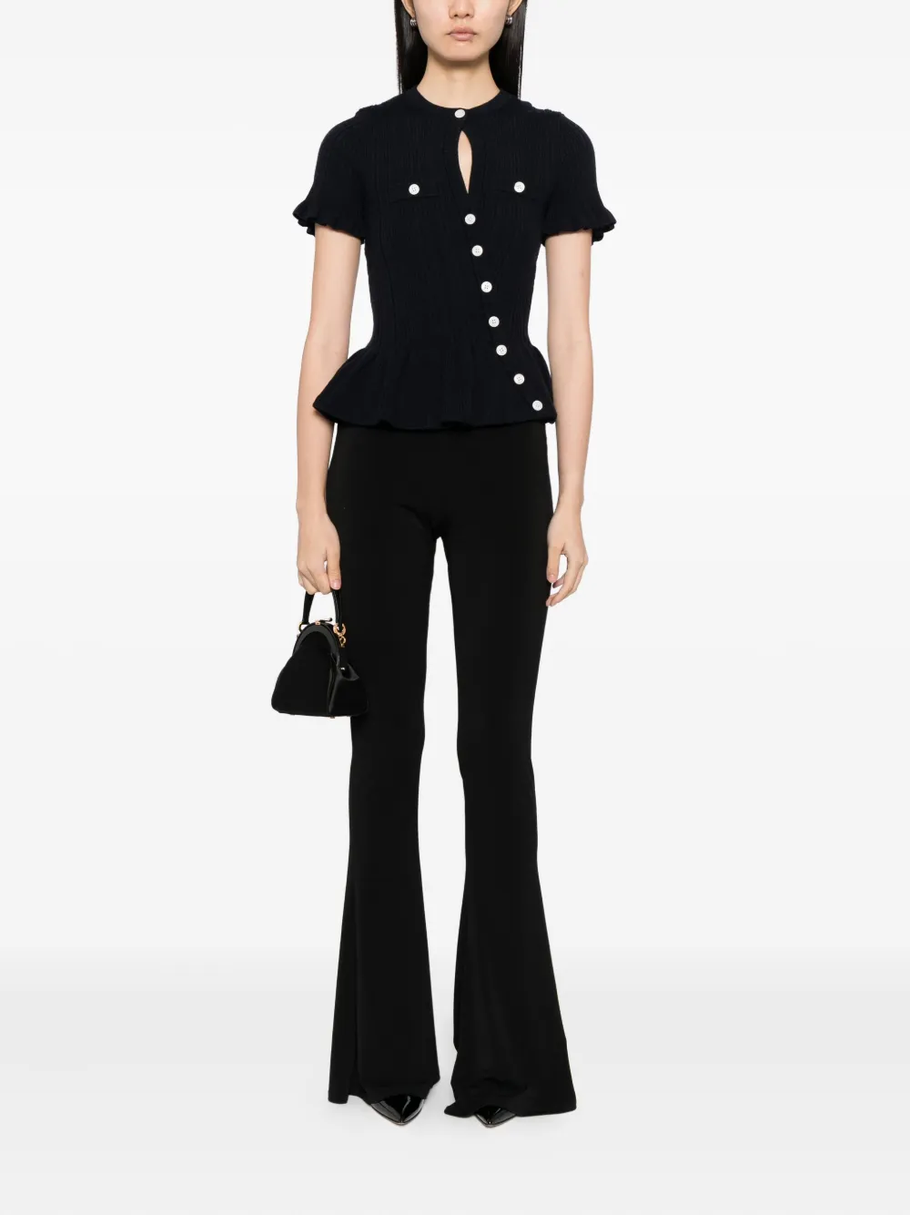 Self-Portrait Button-up top met ruches - Blauw