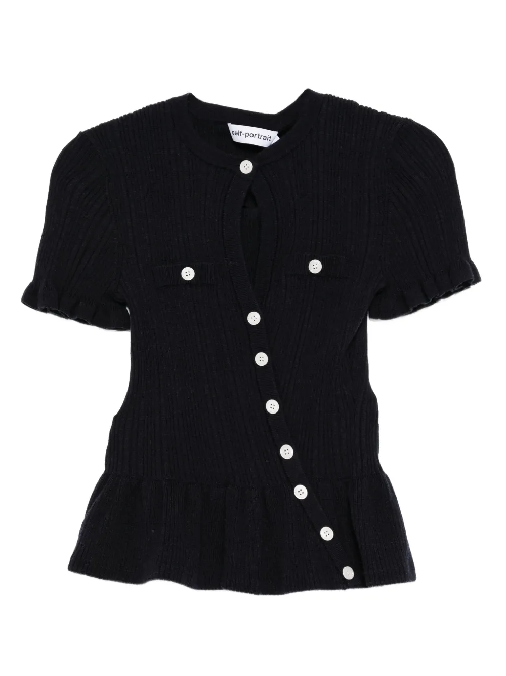 Self-Portrait Button-up top met ruches Blauw