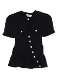 Self-Portrait ruffled button top - Blue