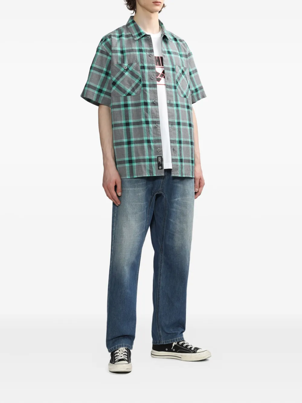 Neighborhood checked patch-pocket shirt - Grijs