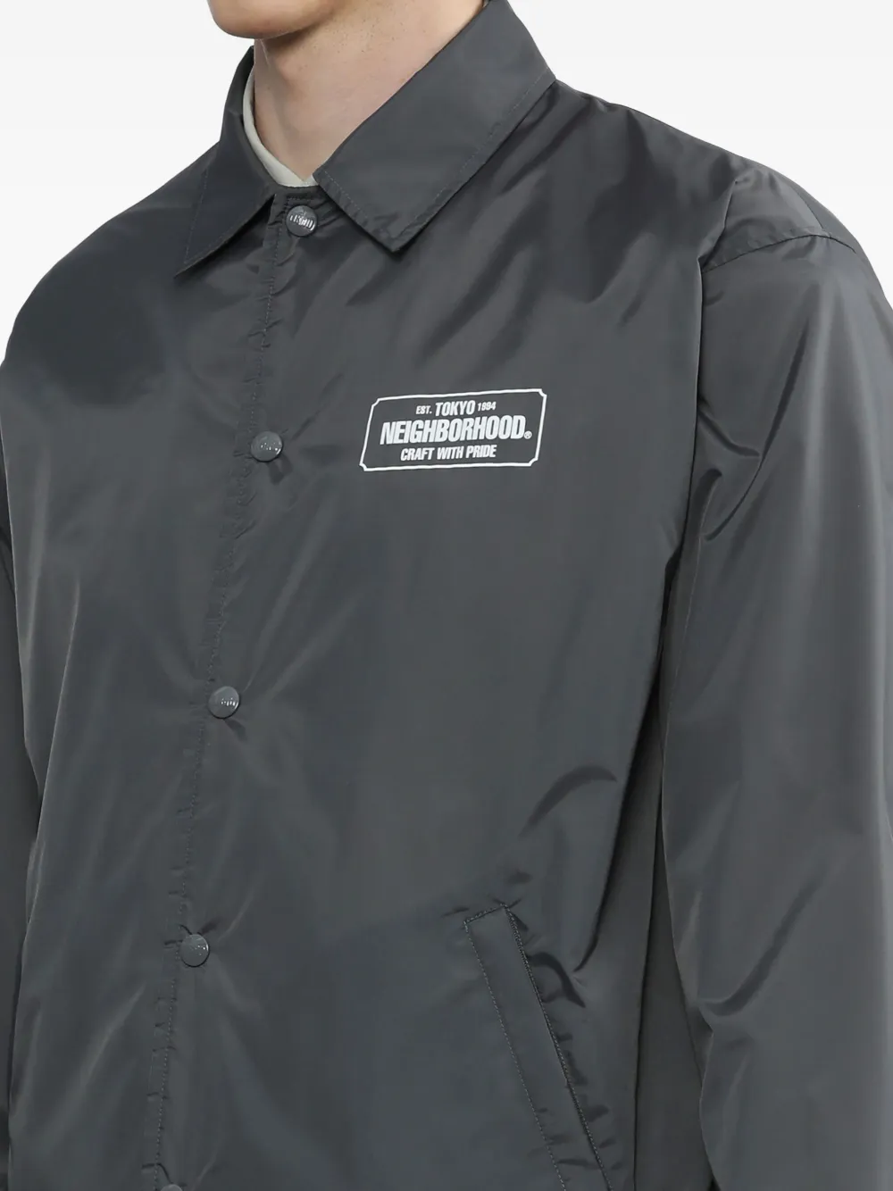Neighborhood Logo-patch Button-fastening Jacket In Gray