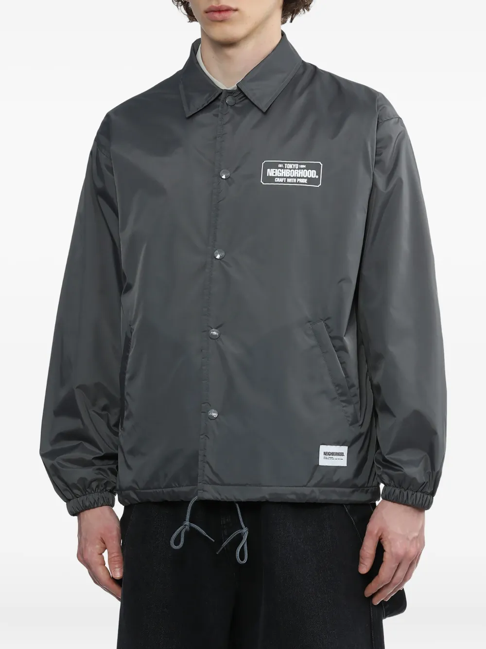Neighborhood Logo-patch Button-fastening Jacket In Gray