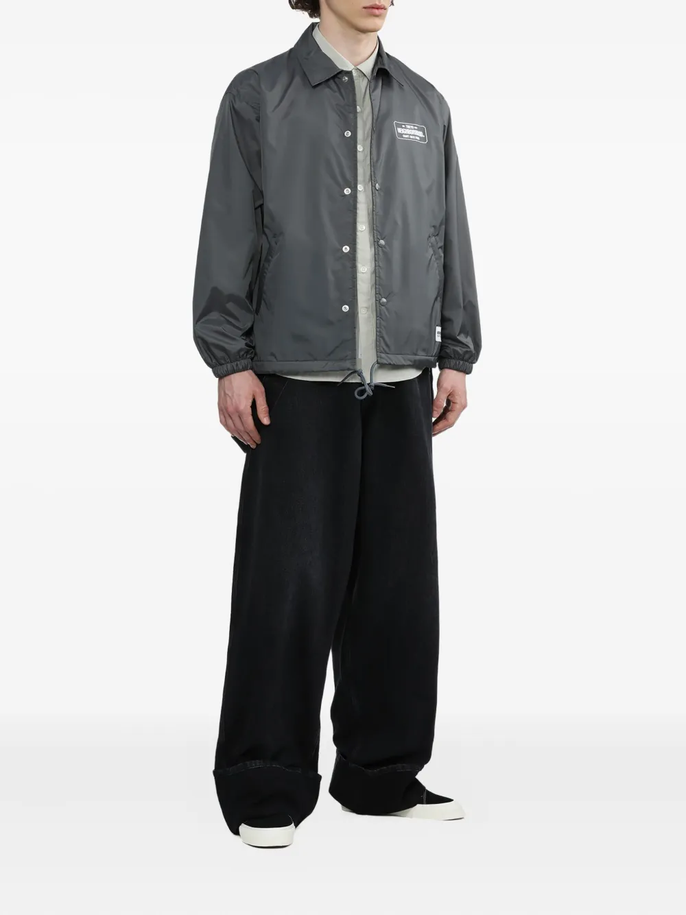 Neighborhood Logo-patch Button-fastening Jacket In Gray