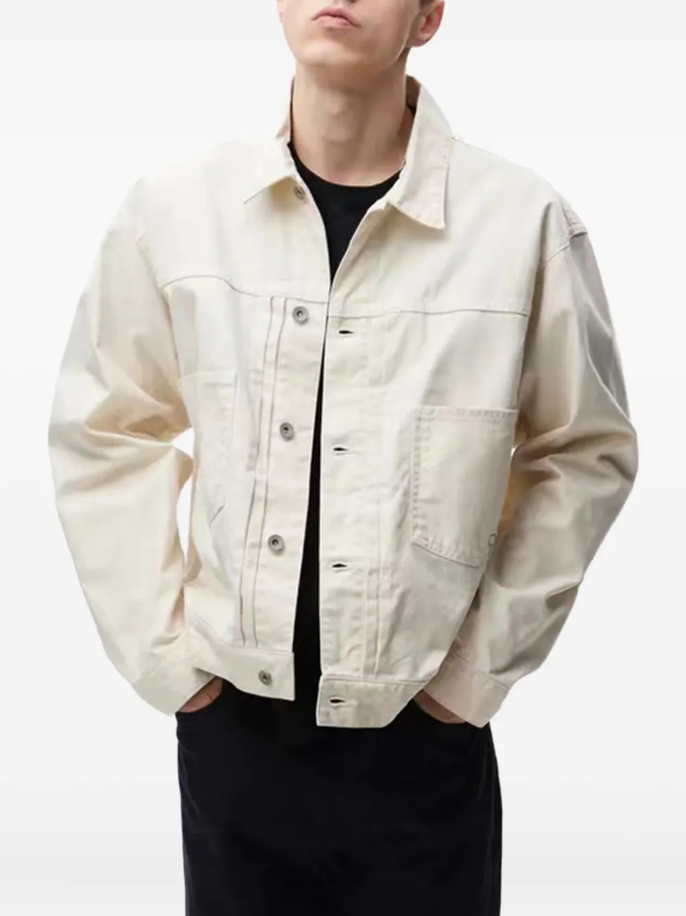 Neighborhood Denim jack met opgestikte zak en knopen Beige
