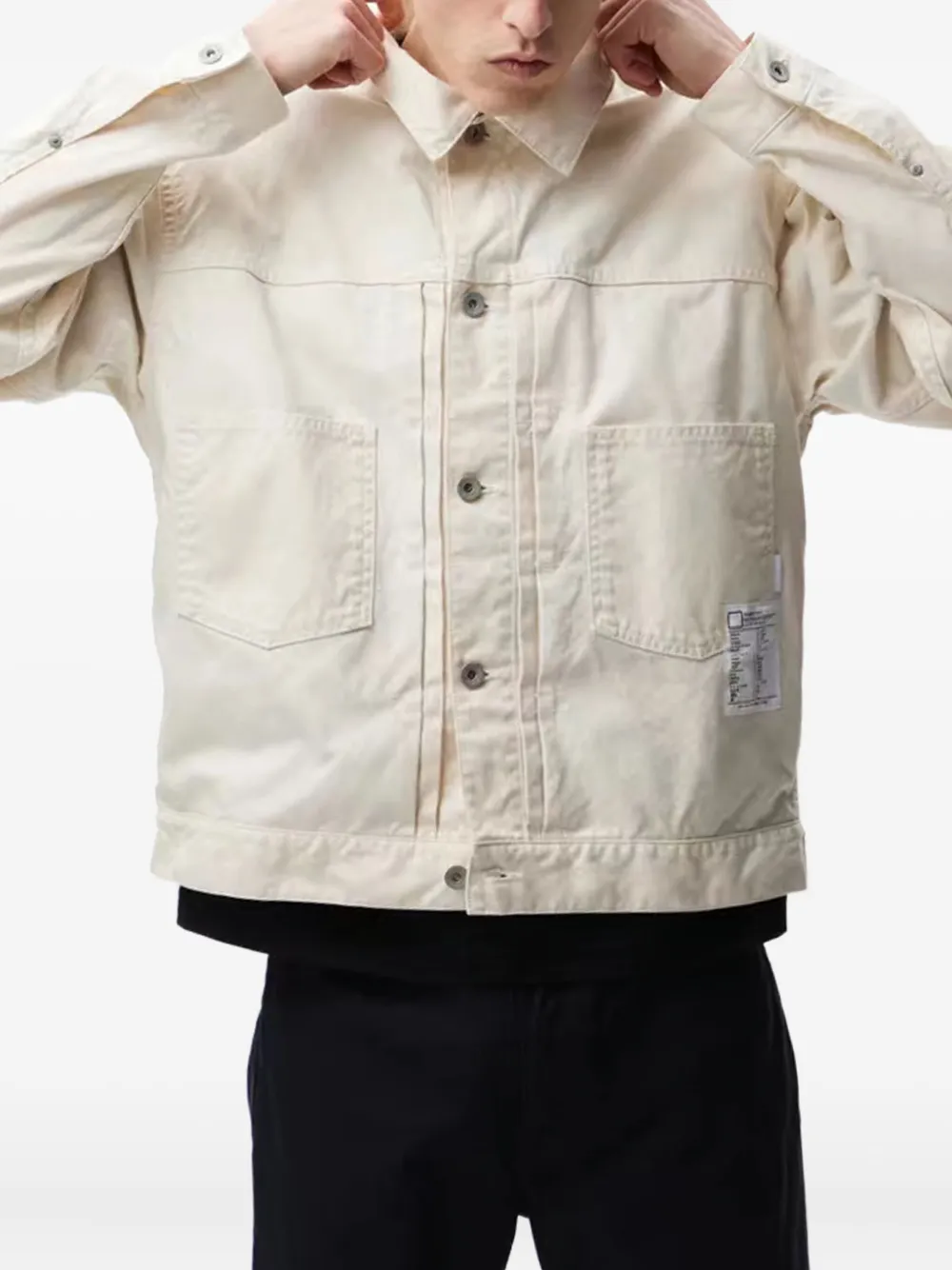 Neighborhood Denim jack met opgestikte zak en knopen Beige
