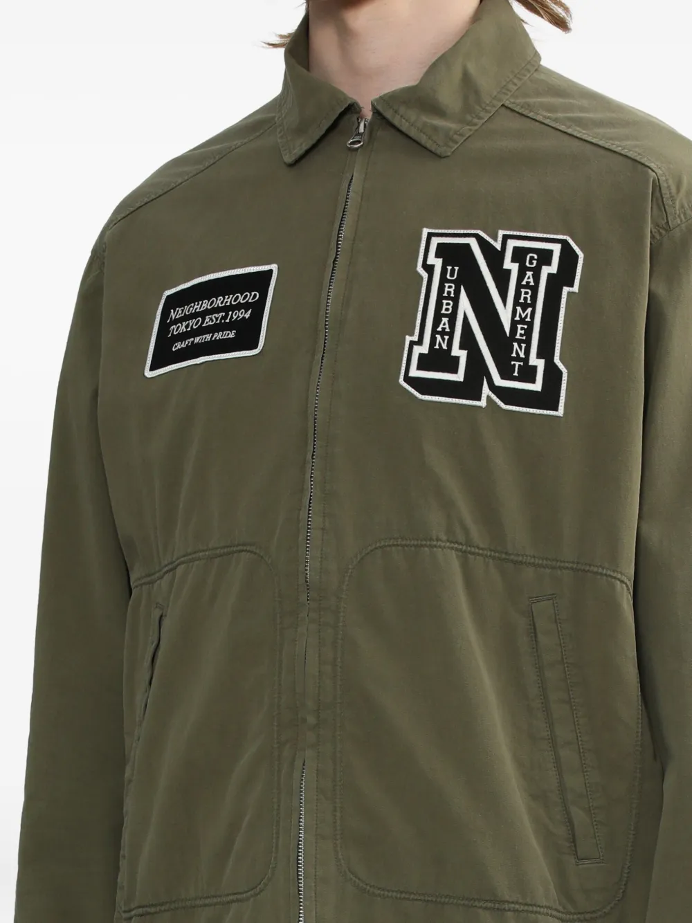 Neighborhood Shirtjack met paspelzak en rits Groen