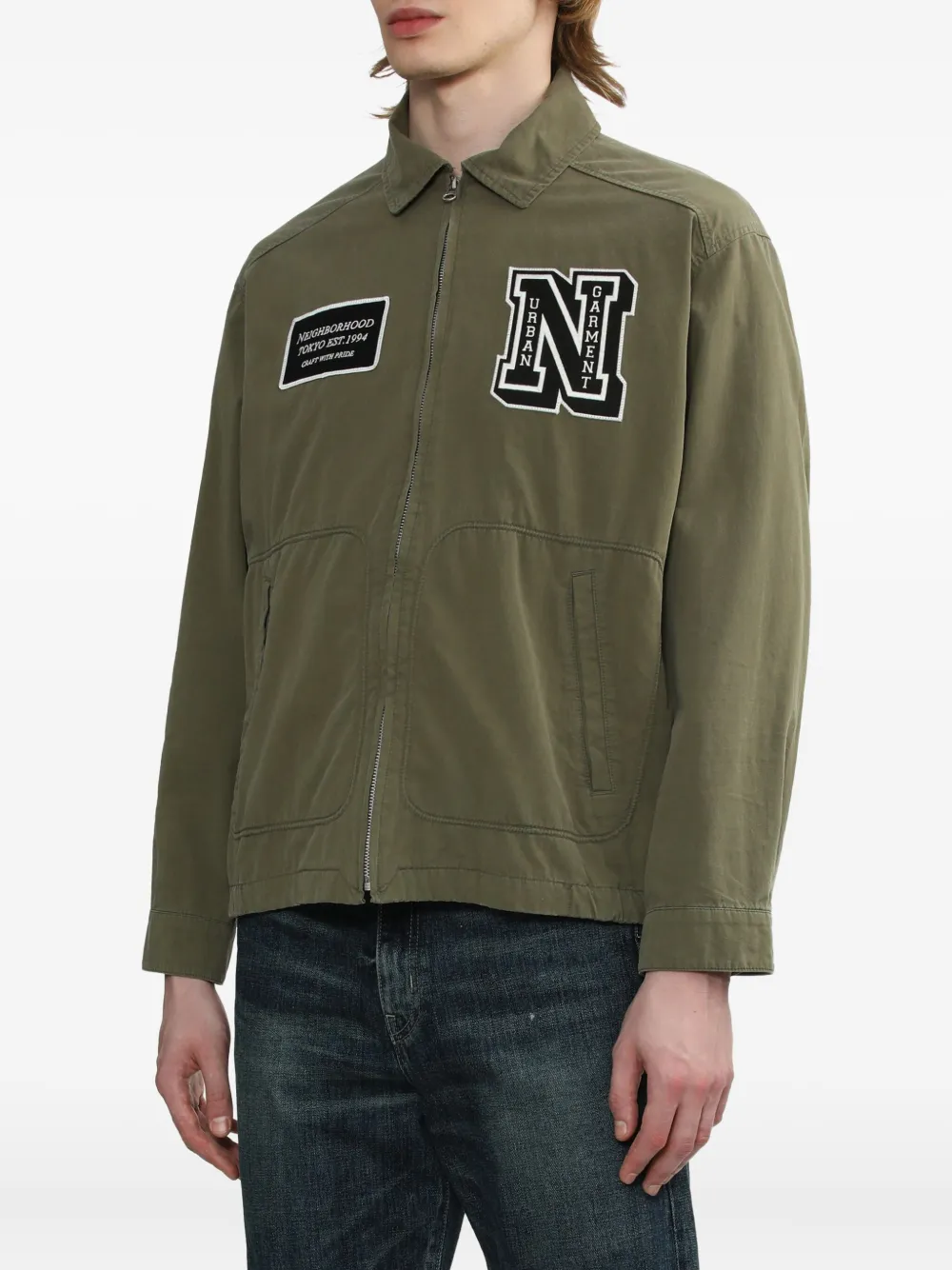 Neighborhood Shirtjack met paspelzak en rits Groen