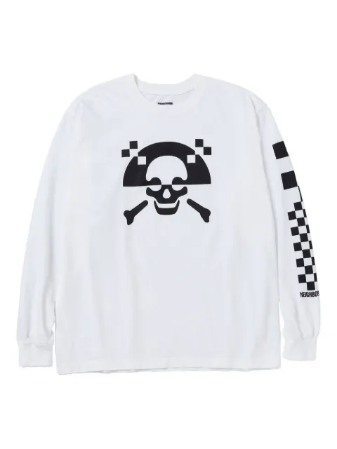 Neighborhood NH-5 checkerboard-skull long-sleeve T-shirt