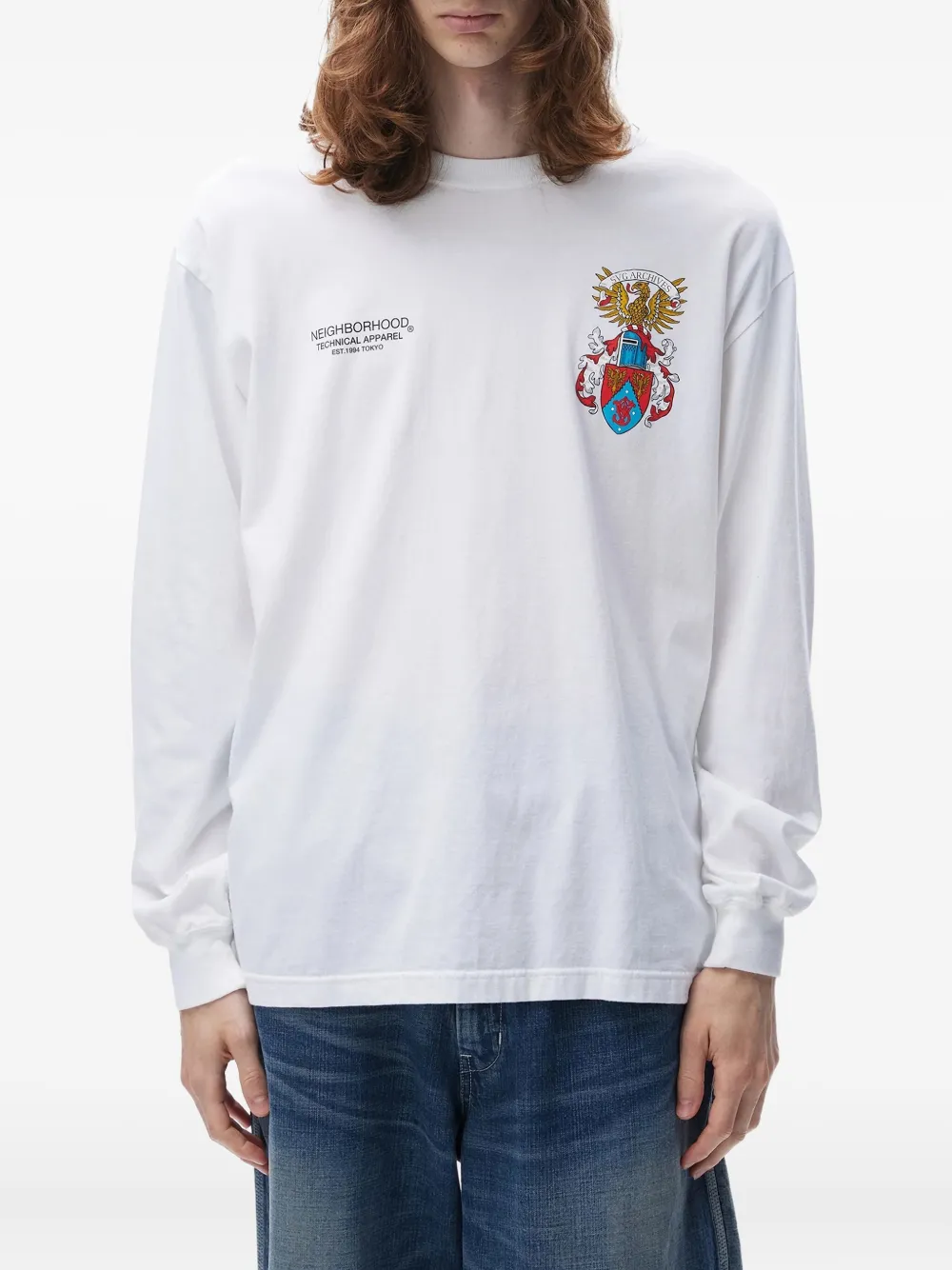 Neighborhood T-shirt met lange mouwen en adelaarprint Wit