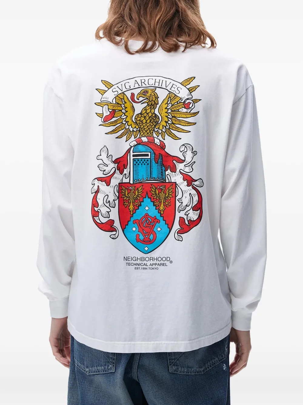 Neighborhood T-shirt met lange mouwen en adelaarprint Wit