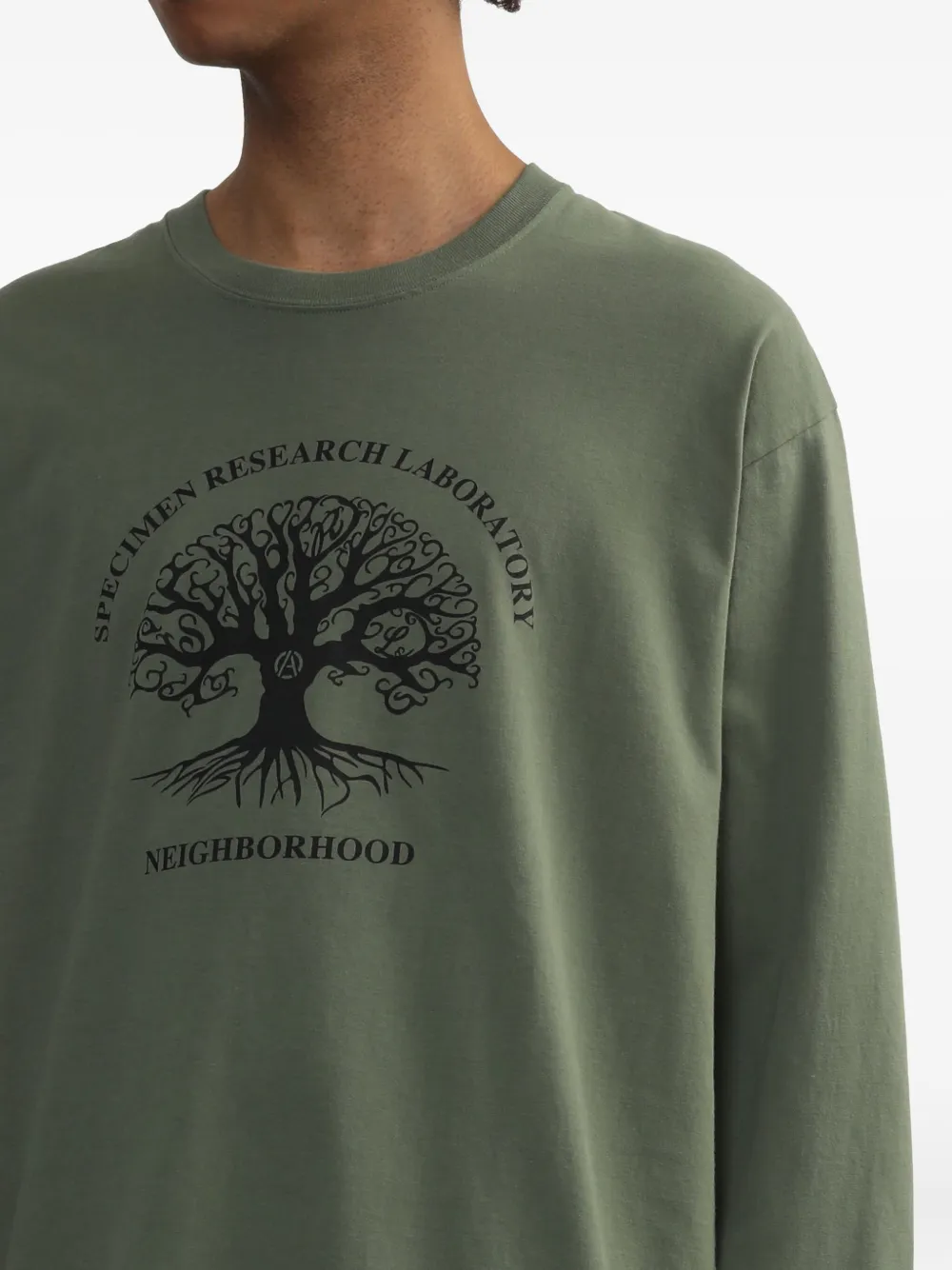 Neighborhood Katoenen T-shirt met lange mouwen Groen