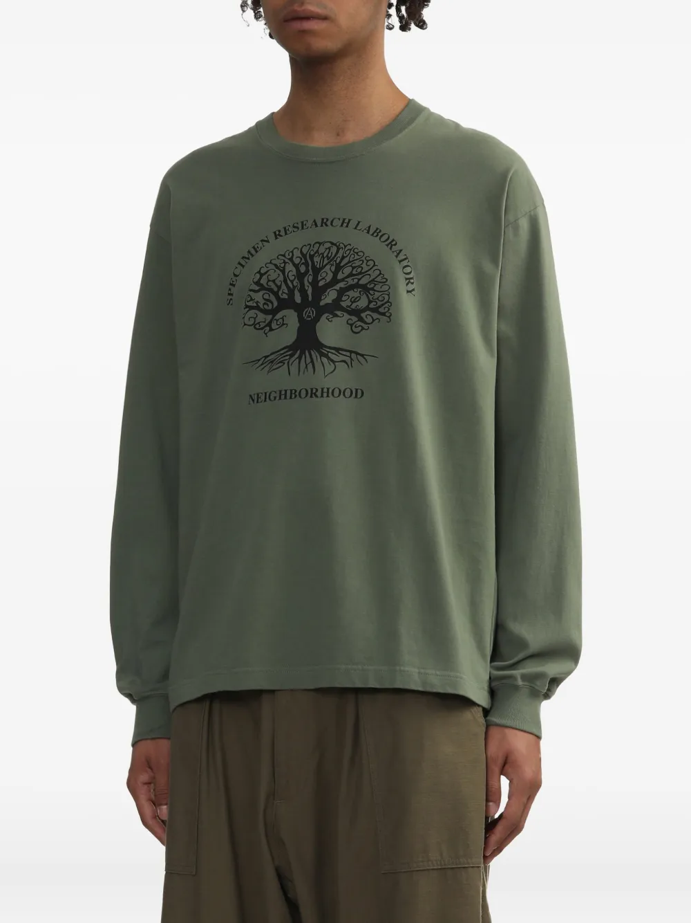 Neighborhood Katoenen T-shirt met lange mouwen Groen
