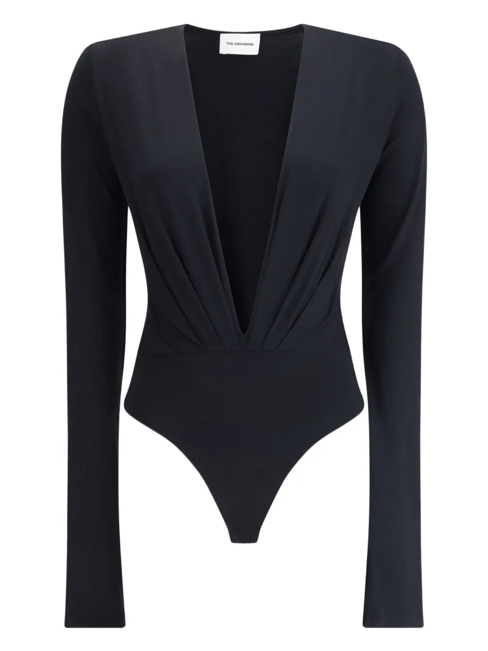 THE ANDAMANE V-neck long-sleeve bodysuit Zwart