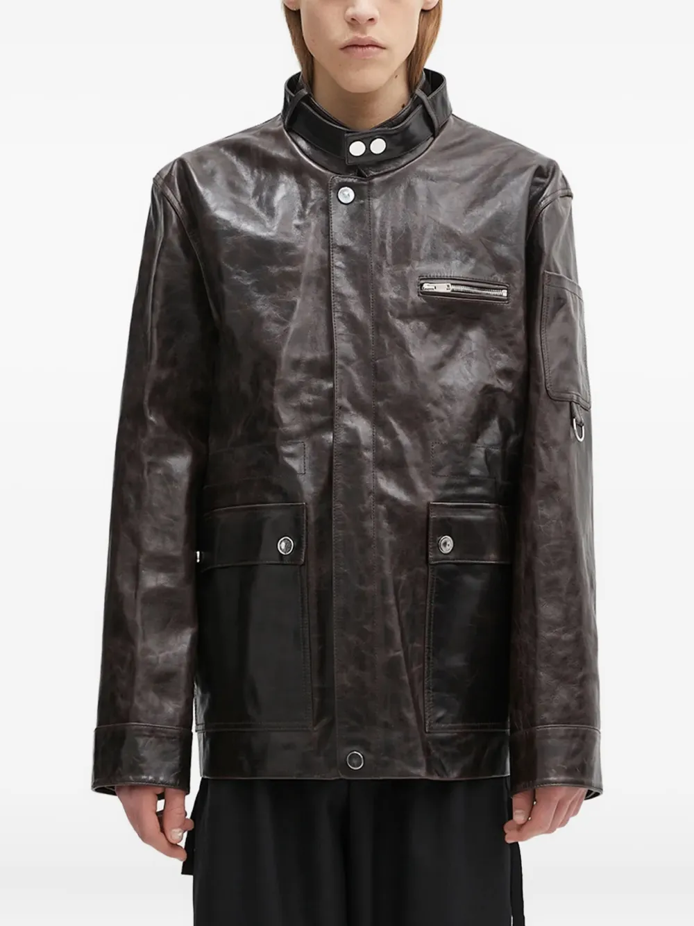 Wales Bonner snap-fastening flap-pockets leather jacket | Brown | Image 1