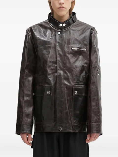Wales Bonner snap-fastening flap-pockets leather jacket