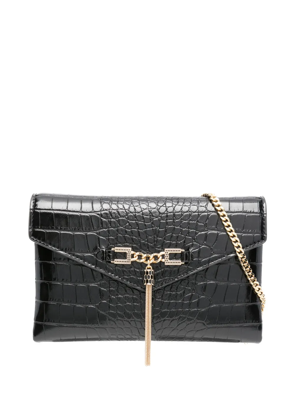 Elisabetta Franchi crocodile-effect chain clutch Zwart