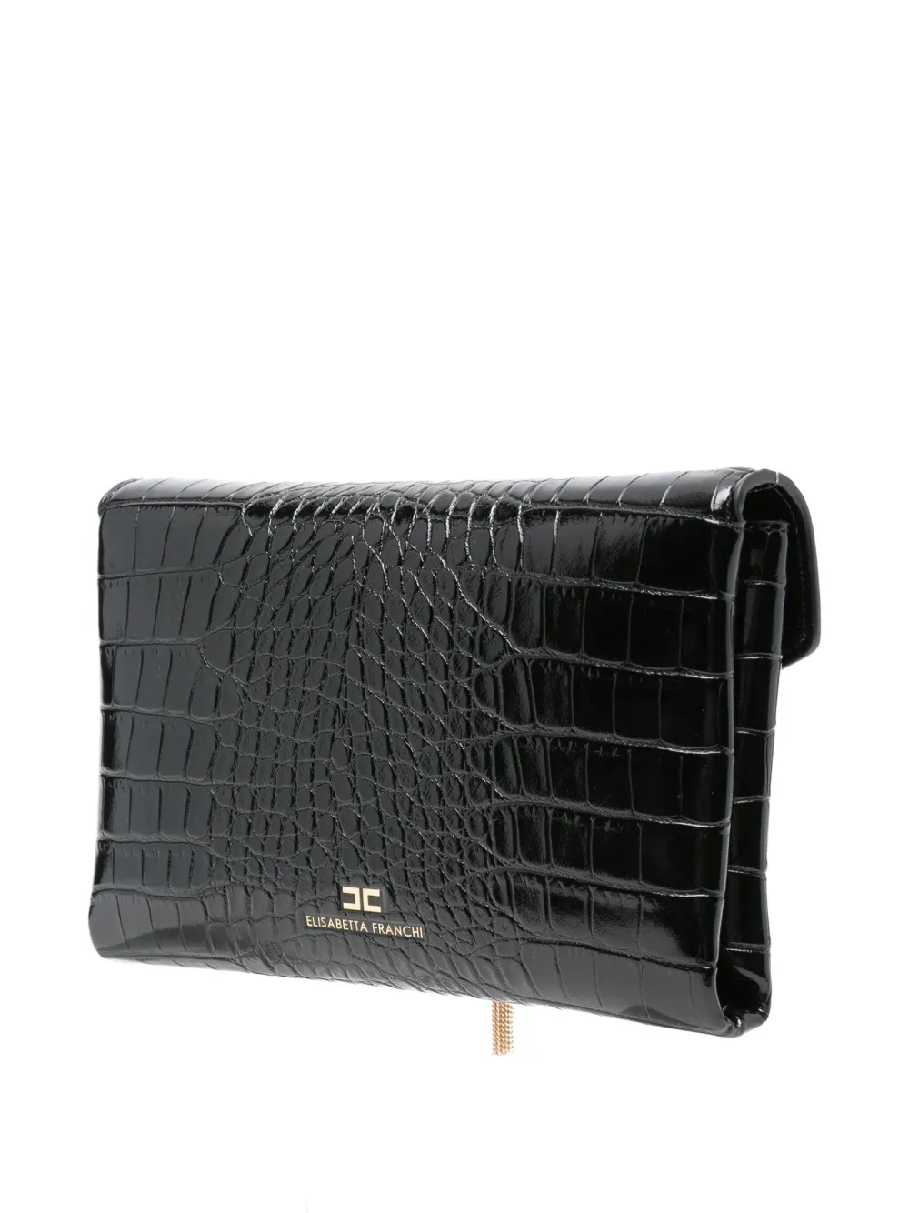 Elisabetta Franchi crocodile-effect chain clutch - Zwart