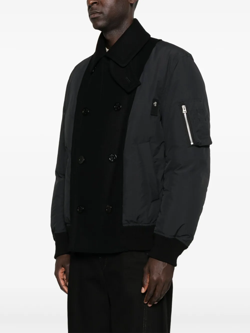 Sacai Double-breasted Wool Jacket In Black